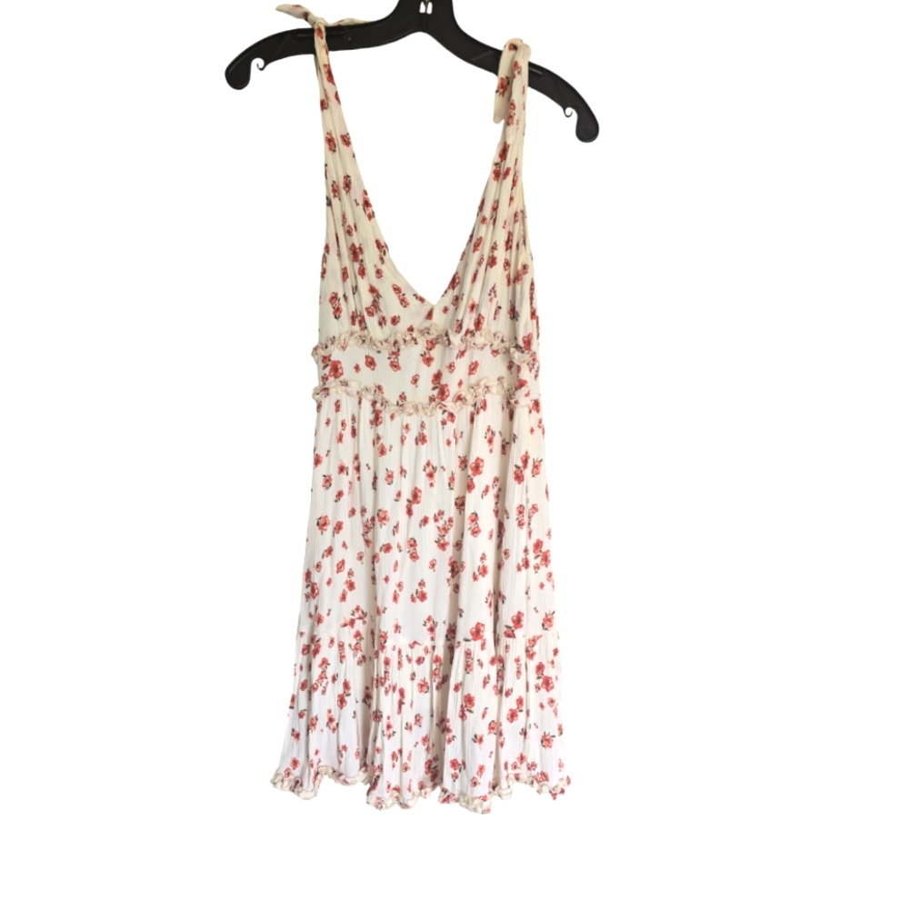 Bohme Floral Bohemian Cottagecore Feminine Lined V Neck Mini Dress Size M